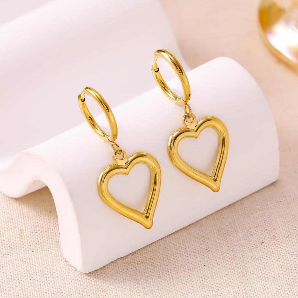 Elegant Smooth Line Heart Stud Earrings for Women - Stainless Steel Pendant Jewelry