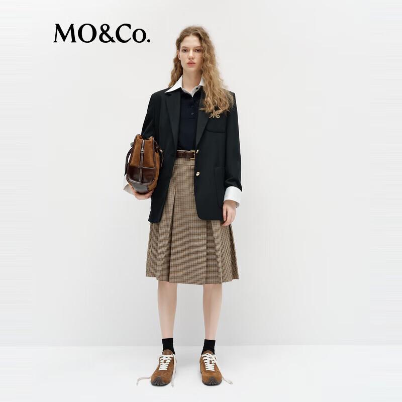 MO&Co. Women s Preppy Plaid Pleated A-Line Midi Skirt with Belt XS