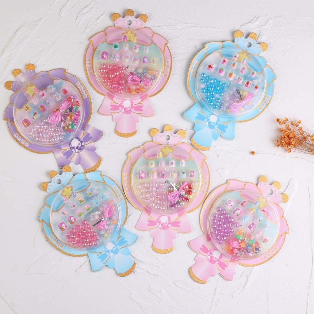 

Самоклеящийся браслет с цветком из бисера, мультяшный накладные ногти, детский браслет с накладными ногтями для детей