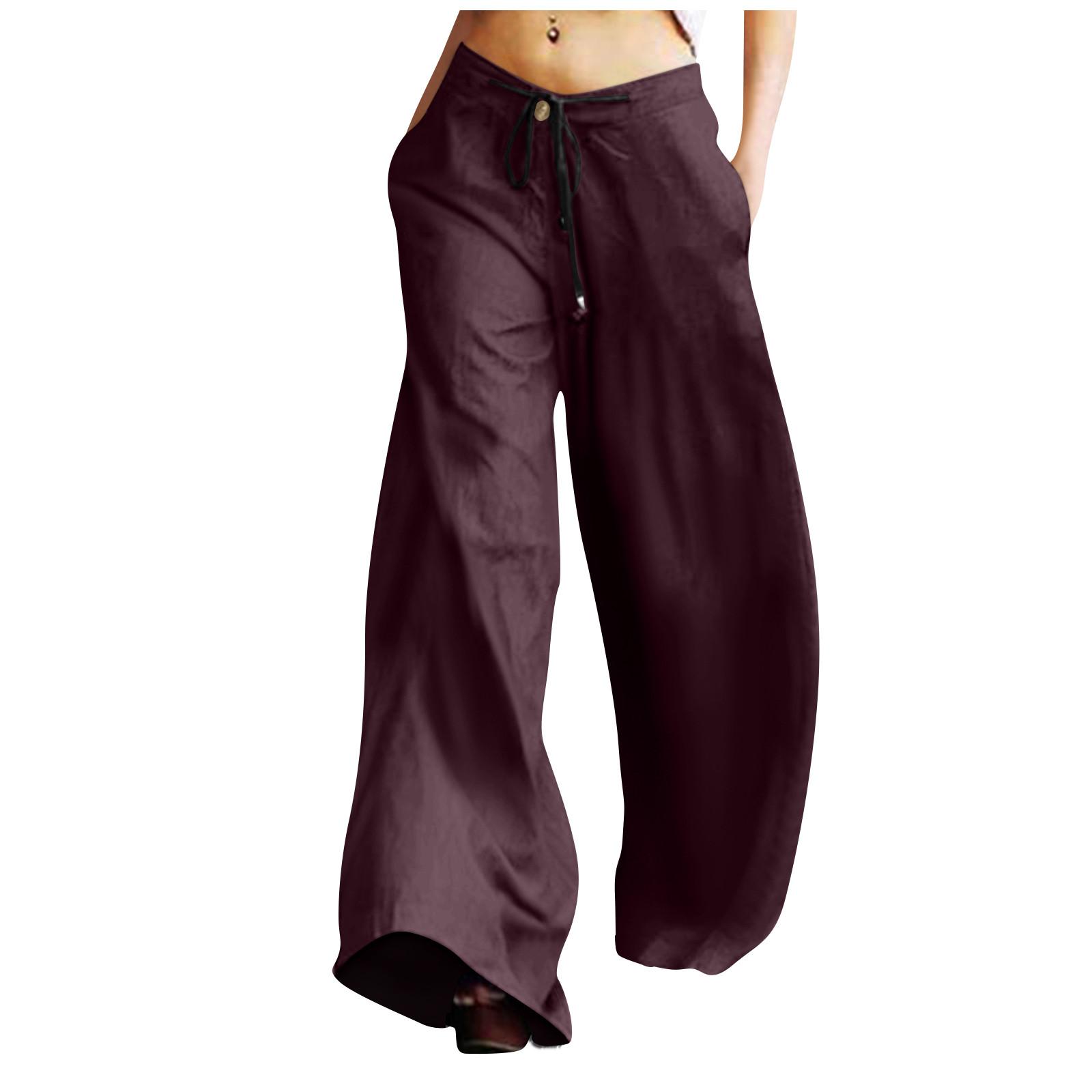 

Жіночі модні ретро повсякденні широкі однотонні спортивні штани з кишенями на шнурках XL винний