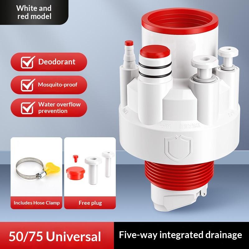 §Kitchen Pipe Drainpipe Connector Five-in-One Dishwasher Sink Sewer Odor-Proof Insec Joint Water Purifier Front Filter Connector