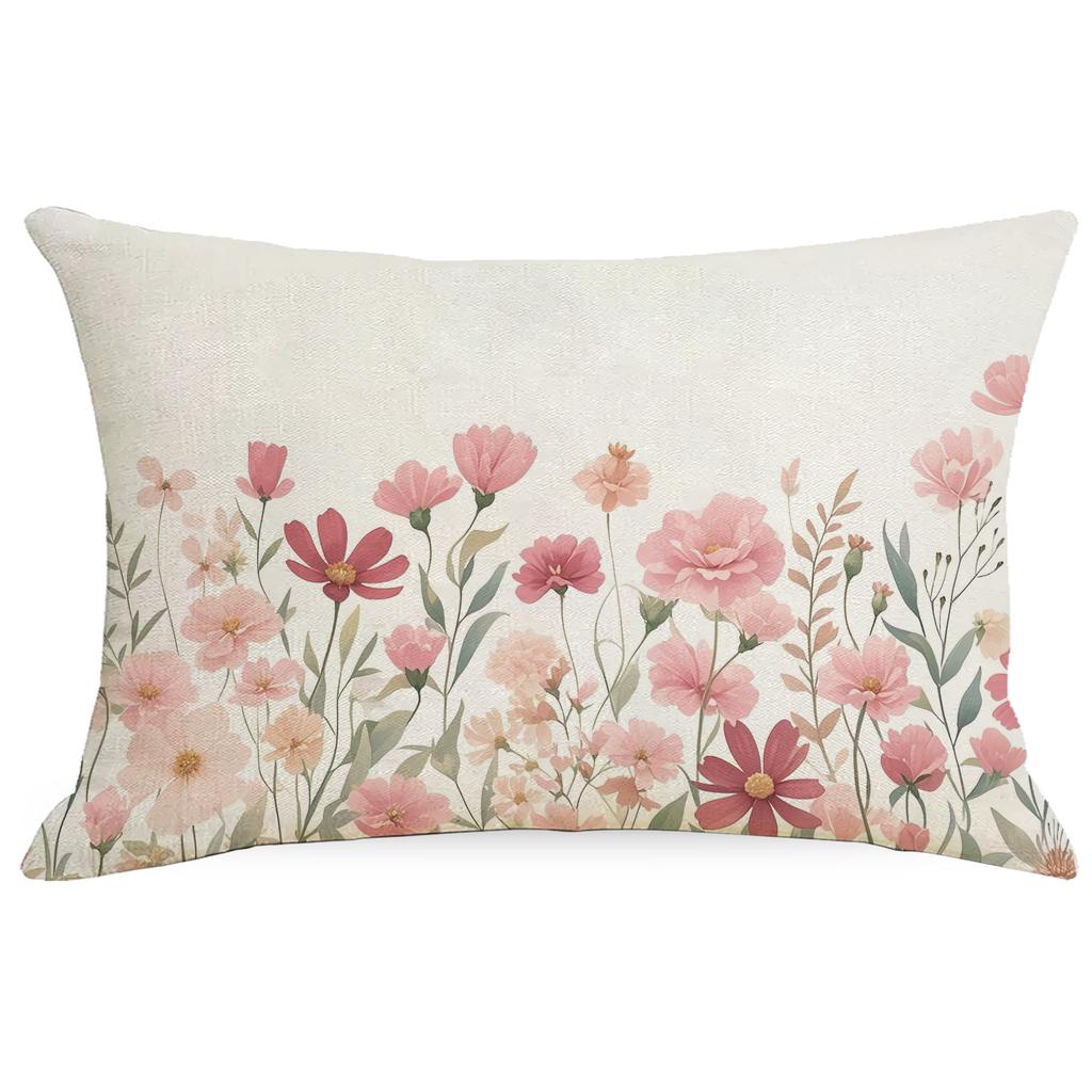 New Linen Plant Flower Waist Pillow Case Living Room Sofa Cushion Cover Home Bedroom Pillow Case