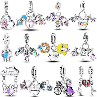 Copper Boy Girl Charms Bead Lover Friendship Pendants Fit Original Bangle Bracelet Diy Jewelry Marking Gift Charm