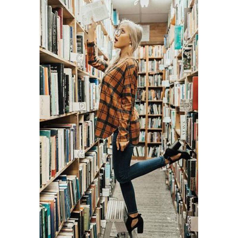 Vintage Plaid Shirt For Women With Polyester Blend Long Sleeve Casual Style