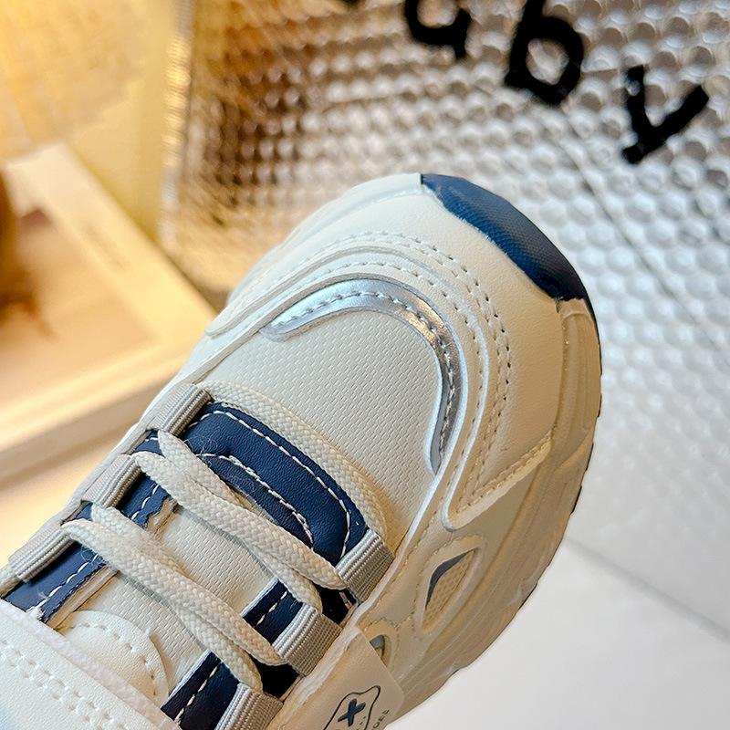Boys' Autumn Running Shoes for Older Children, Soft-soled and Breathable White Shoes