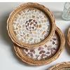 Light Luxury Rattan Woven Round Colorful Storage Tray Living Room Tea Table Fruit Pastry Cake Plate Trays Decorative