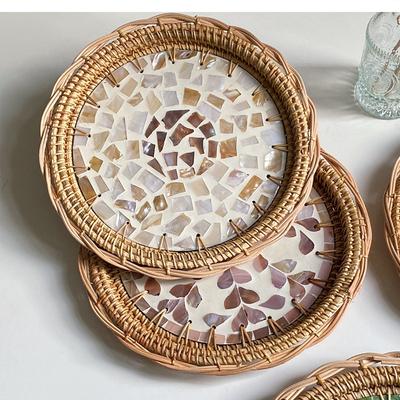 Light Luxury Rattan Woven Round Colorful Storage Tray Living Room Tea Table Fruit Pastry Cake Plate Trays Decorative