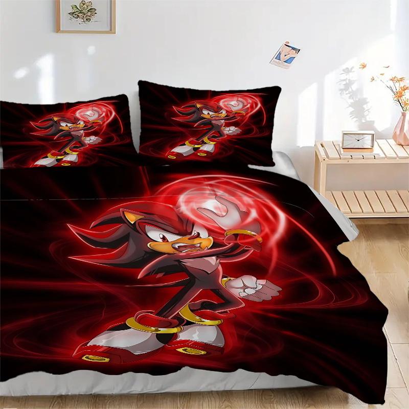 3pcs Red Power Surge Shadow the Hedgehog Printed Bedding Set, Soft and Comfortable Quilt Cover for Bedroom, Guest Room (1 Duvet Cover + 2 Pi