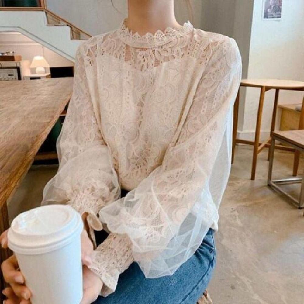 Navava Women Romantic Long Sleeve Lace Blouse Nb2438