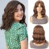 Synthetic Hair Long Wavy Wigs for Women Natural Wave Wig with Side Bangs Dark Brown Wigs Drag Queen Wig Cosplay Roleplay Daily