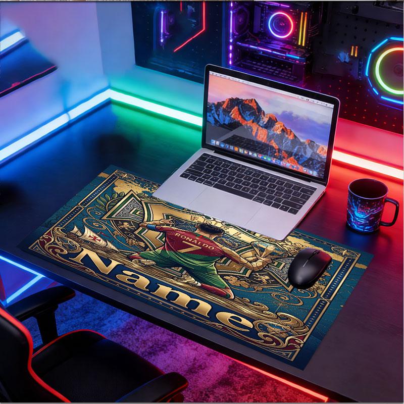 Custom Name Personalized Cristiano Ronaldo Pattern Mousepad, Laptop PC Desk Mat, Decorative Desk Mat for Home Keyboard Pad Gift