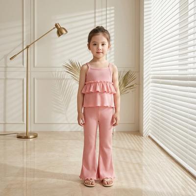 Girls' Summer New Strap Set Thin Style Little Girl Ice Silk Strap Dress Flared Nine-Point Pants Two-Piece Set Fashionable