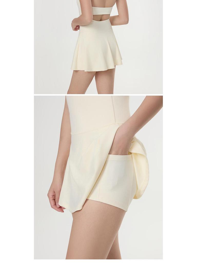 Women's Summer Backless Sport Dress: Quick-Dry, Slimming, Anti-Exposure Training Running Tennis Skirt
