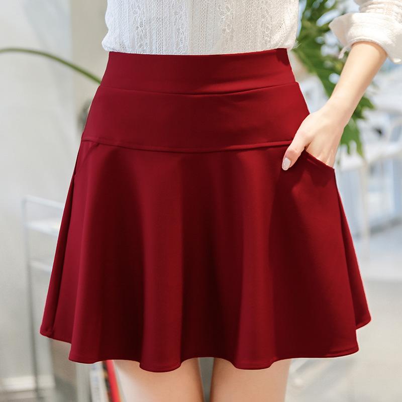 Women High Waist A‑Line Mini Skirt With Pockets Anti‑Chafing High Stretch Solid Color Swing Short Skirt For Spring Summer