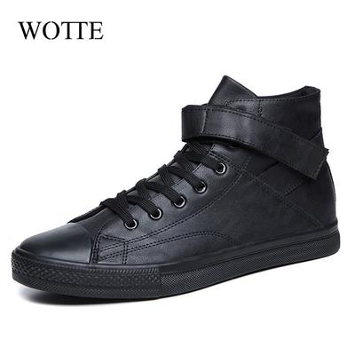 Herren Stiefeletten Schwarz PU Leder Schuhe Herbst Winter Bequeme Plateau Freizeitschuhe High-Top 2024 Mode Leahter Stiefel Mann