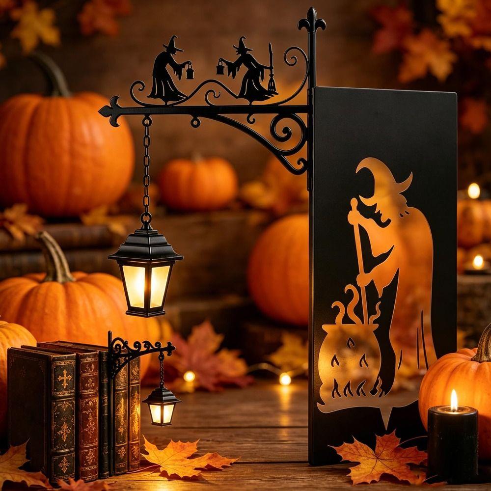 Gothic Iron Witch Bookshelf Lamp Black Metal Mini Shelf Lamp Book Nook Light for Reading Nook