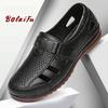 New Summer Hollow Out Mens Casual Sandals Breathable Soft Leather Mens Sandals Pu Rubber Cool Male Flat Sandals