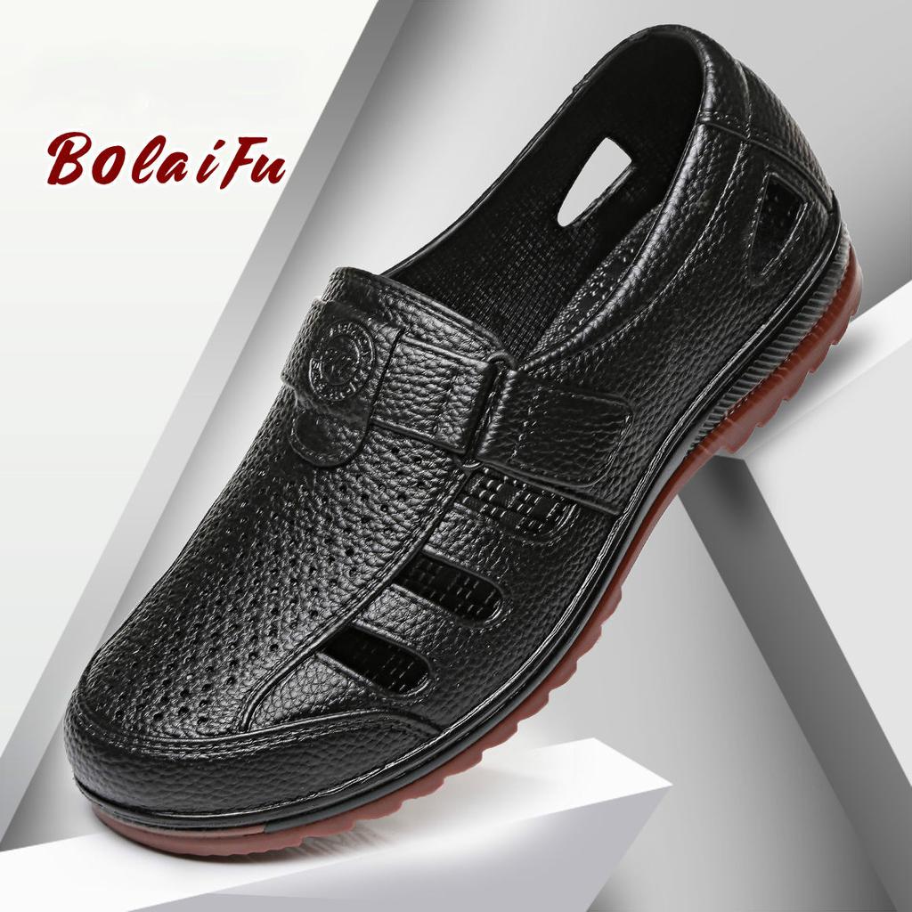 New Summer Hollow Out Mens Casual Sandals Breathable Soft Leather Mens Sandals Pu Rubber Cool Male Flat Sandals