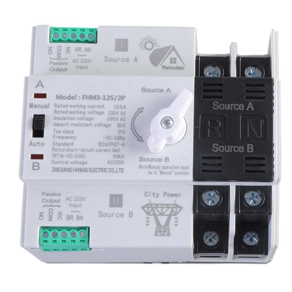 Double Power Automatic Transfer Switches Not Stop 2P 100A Rated Current Double Source Auto Switches for Home Electrical