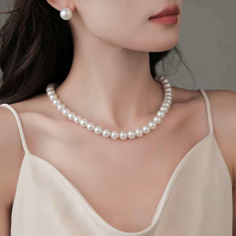 Zhuji Round Freshwater Pearl Necklace - Strong Luster Choker for Women, Perfect Gift for Mom or Mother-in-law