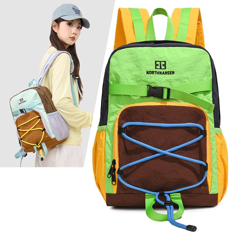 Colorblock Sport Backpack with Front Bungee Cord Buckle Strap Casual Lightweight Daypack for Outdoor Travel