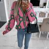Damen Freizeit Kontrastfarbe Pullover Langarm V-Ausschnitt Strick Cardigan Mantel Oberbekleidung