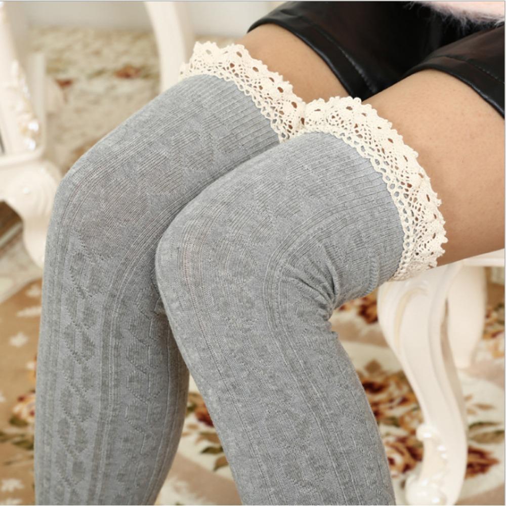 W156 Japanese Lace Knee Socks Thigh Socks Women's College Wind Twist Vertical Strip Cotton Stockings High Stockings