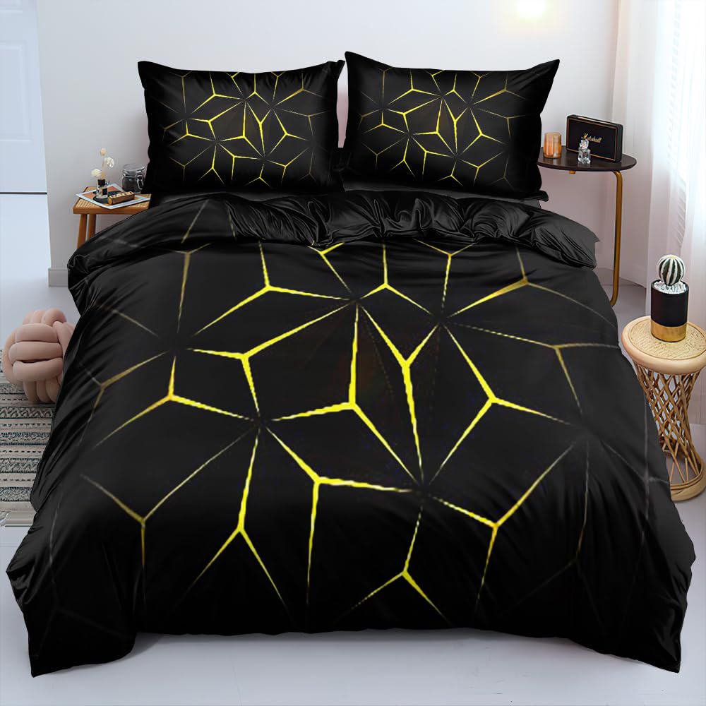 Czarny Geometryczny Zestaw Poszewek na Kołdrę Rozmiar King Chłopięce Poszewki na Kołdrę Zestaw Pościeli Fajny Czarny Czerwony Estetyczny Design Nowoczesny Wystrój Sypialni