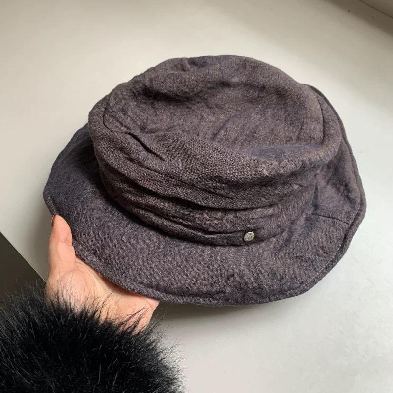 Korea Style Linen Premium Pleated Bucket Hat Designer Japanese Breathable Retro Big Eaves Linen Visor Sun Hat