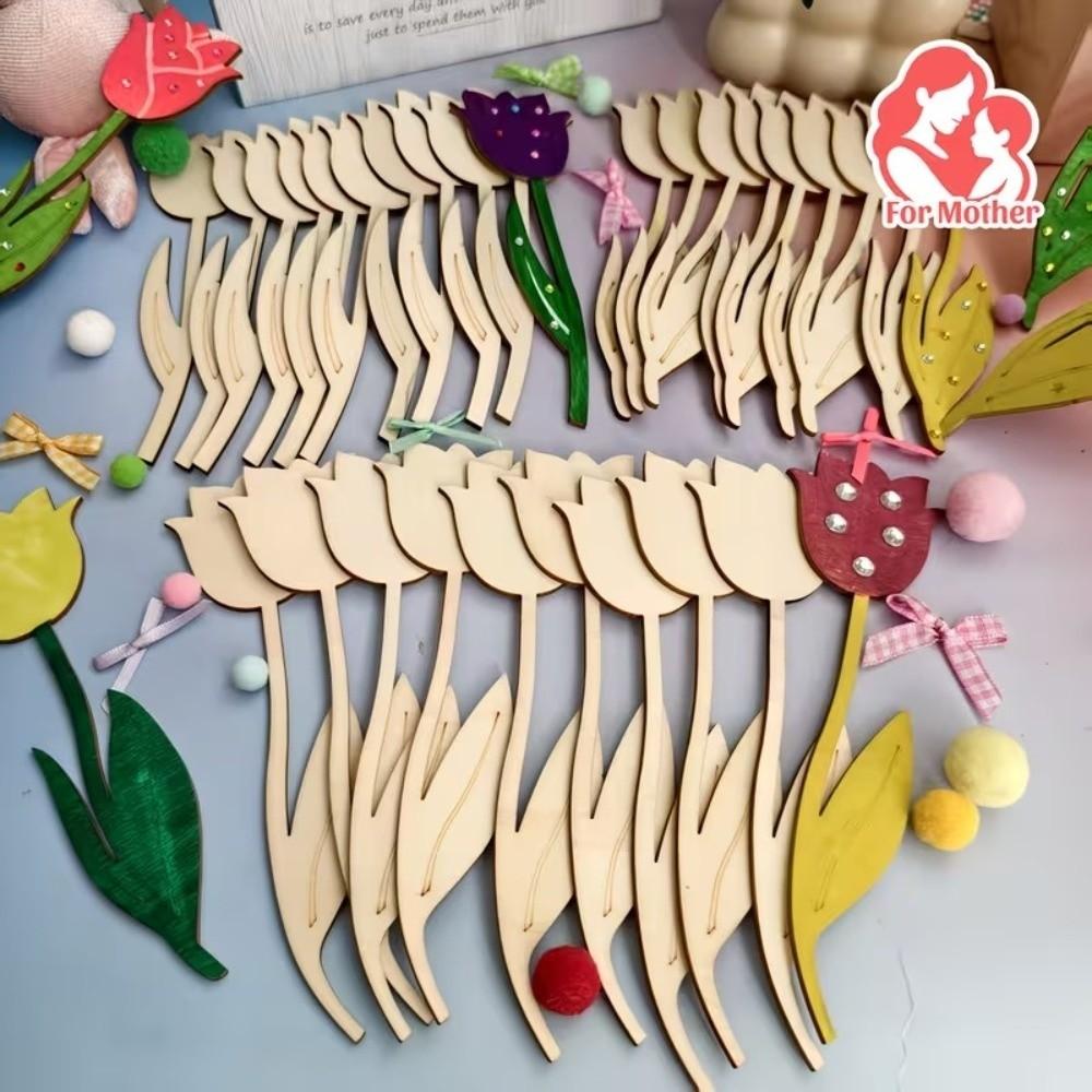 30 PCS DIY Wooden Flower Ornament Creative Funny Rose Painting Crafts Decoration Mother's Day Gifts Valentine's Day