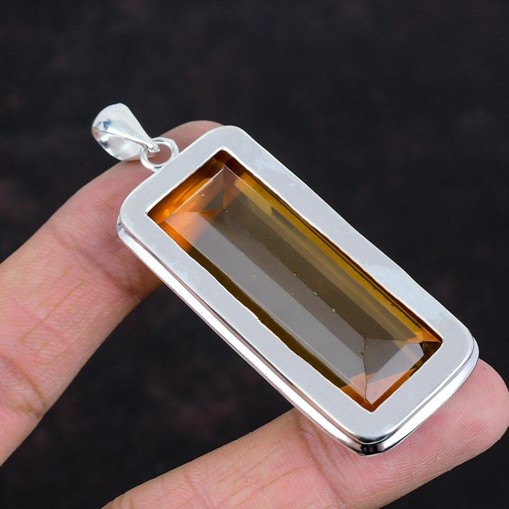 Facettierter Whiskytopas-Anhänger, Edelsteinschmuck, handgefertigter Anhänger, 925er Sterlingsilber-Anhänger, Whiskytopas-Schmuck, Designer-Anhänger für Geschenke