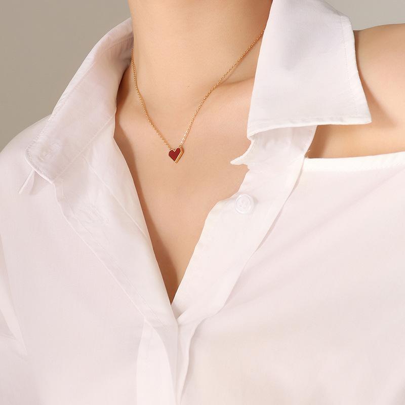 Women Fashion Love Heart Titanium Steel 18k Gold Plated Clavicle Necklace красный