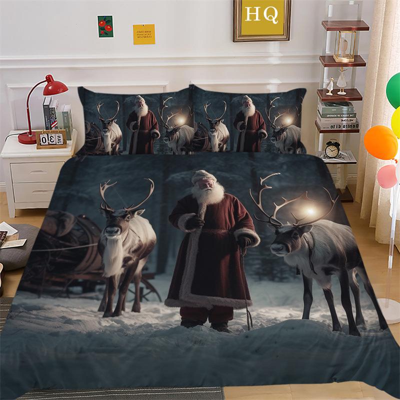 Christmas Snow Scene 3D Printed Polyester Pillowcase Quilt Cover Two Or Three Piece Set