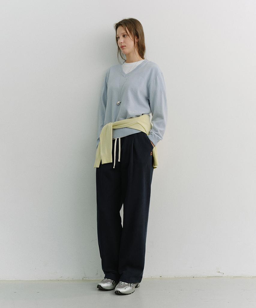 Deonseuteu Unisex Leather Logo Wide Sweat Pants_Udpa6A102_French Navy