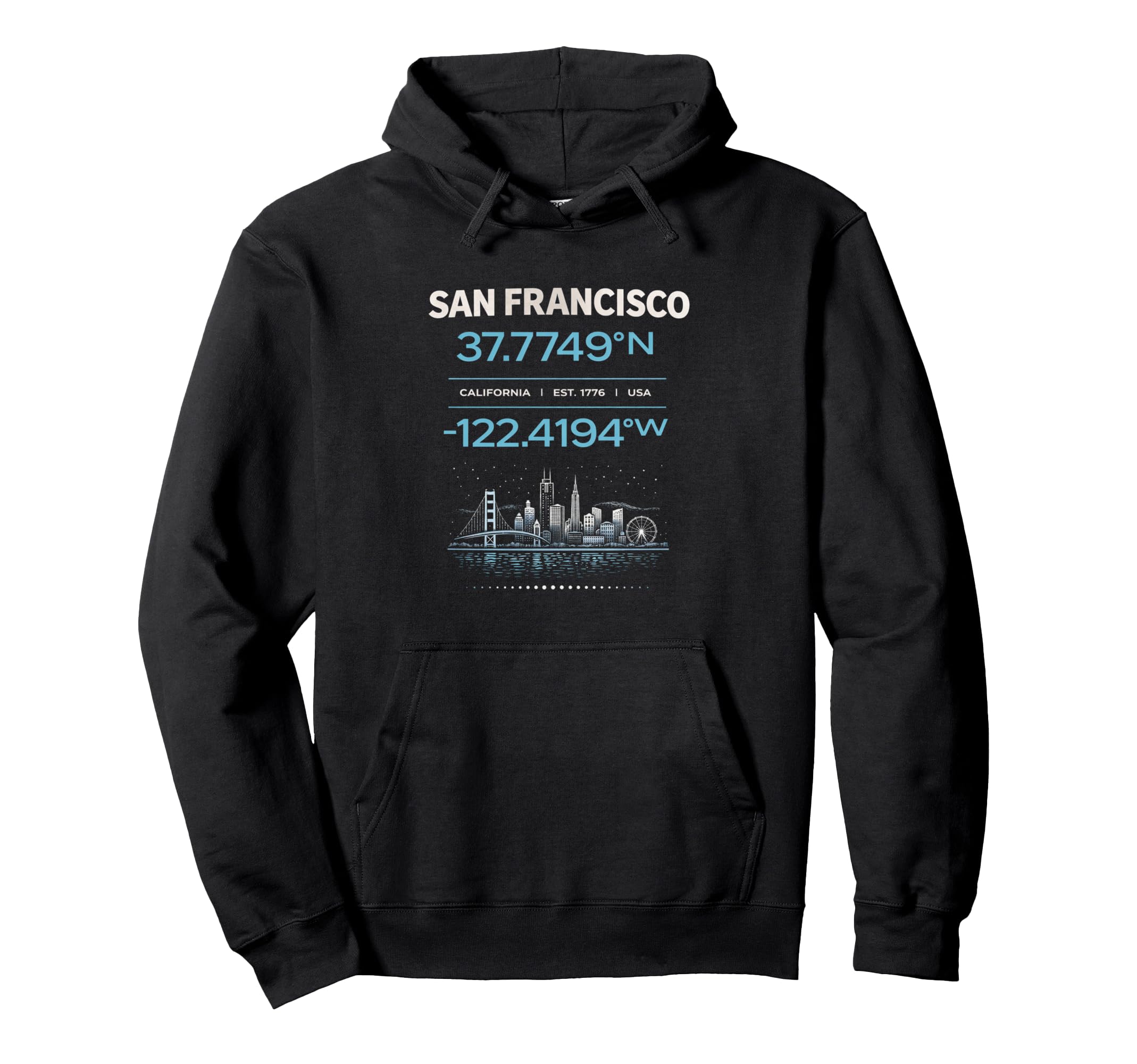 

San Francisco coordinates minimalist city identity Hoodie design. чорний