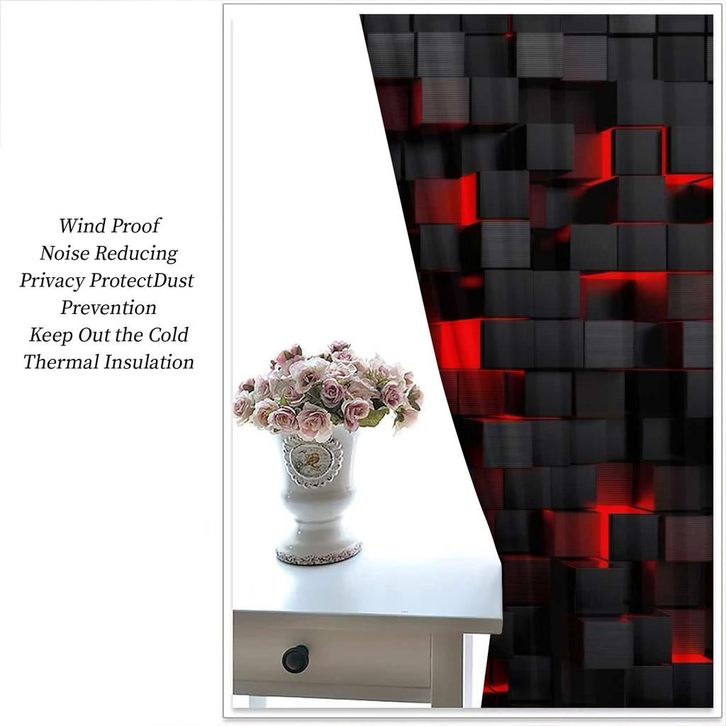 Flat Printing Curtains Abstract Cubes Red Black Art Protecting Privacy Family Party Use Indoor Bedroom Decora Set Of 2 Made Polyester Master Decor