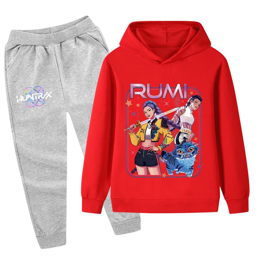 PB1249 Kinder Jungen Mädchen Kpop Mira Zoey Rumi Druck Langarm Kapuzenpullover Hose Hosen Kleidersets