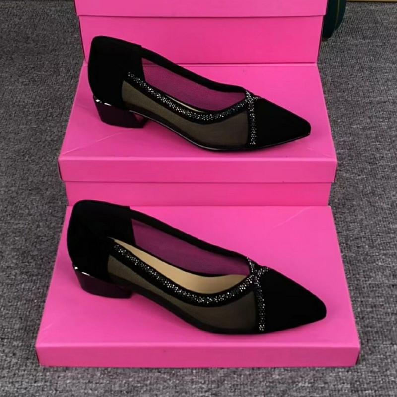 Scarpe da donna in pelle traforata a rete, a punta, con tacco basso, basse, con suola morbida, antiscivolo, traspiranti