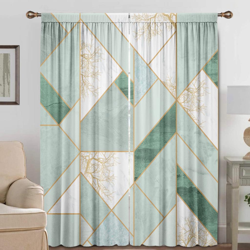 2PC Home Decoration Curtains, Green Art Marble With Rod Pocket Curtains, Kitchen, Coffee Shop, Living Room, Balcony, Garden