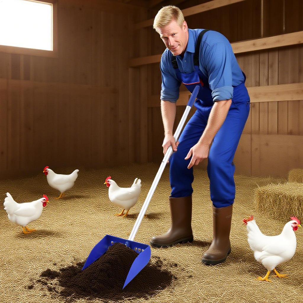 2 in 1 chicken manure shovel rake with detachable handle Chicken Poop Scooper for chicken coop and pet manure cleaning