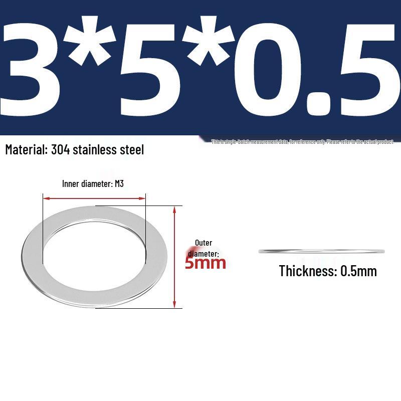 304 Stainless Steel Ultra-Thin Flat Washers - Available in Thickness: 0.1mm, 0.2mm, 0.3mm, 0.5mm