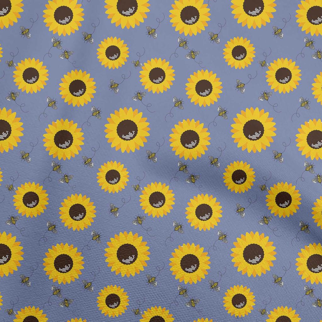 oneOone Cotton Flex Green Fabric Floral Sunflower With Honey Bees Sewing Material Print Fabric By The Yard 40 Inch