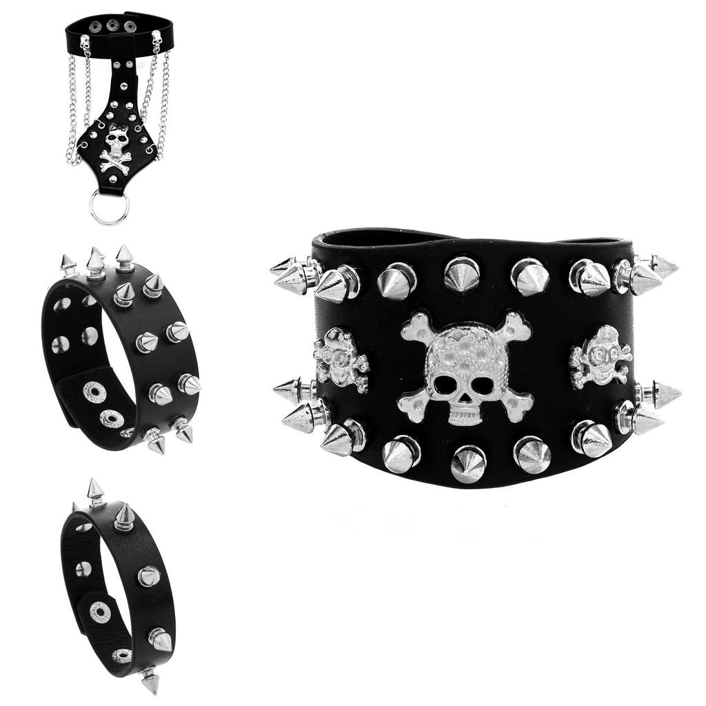 Gothic Skull Concho Bracelet With Alloy And Electroplated Finish For Alternative Fashion Enthusiasts
