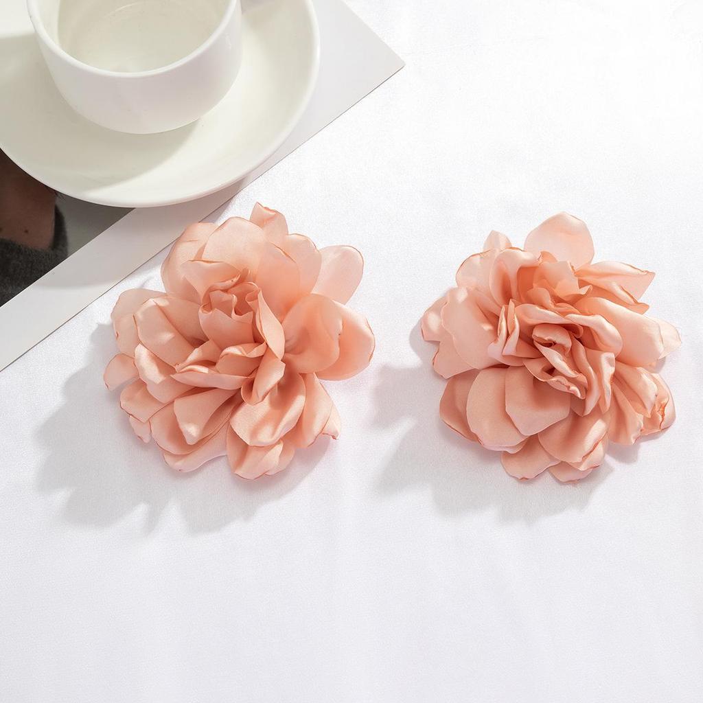 Exaggerated Floral Fabric Large Stud Earrings: European & American Summer Design