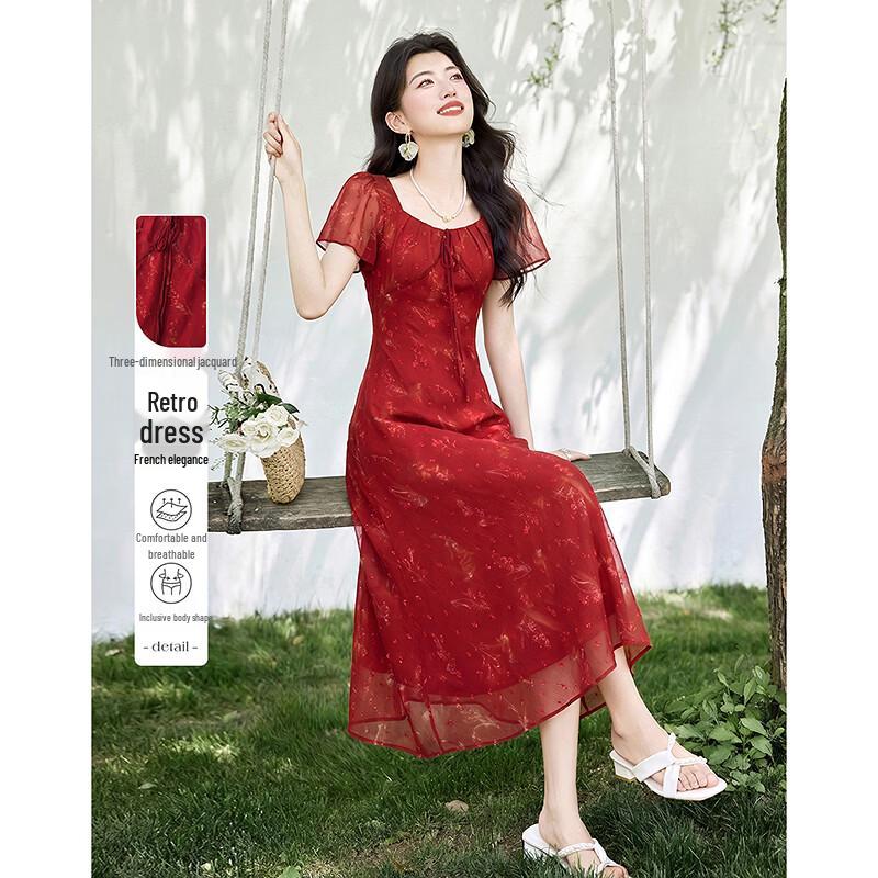 Simple Elegant Short Sleeve Mid-length Dress L