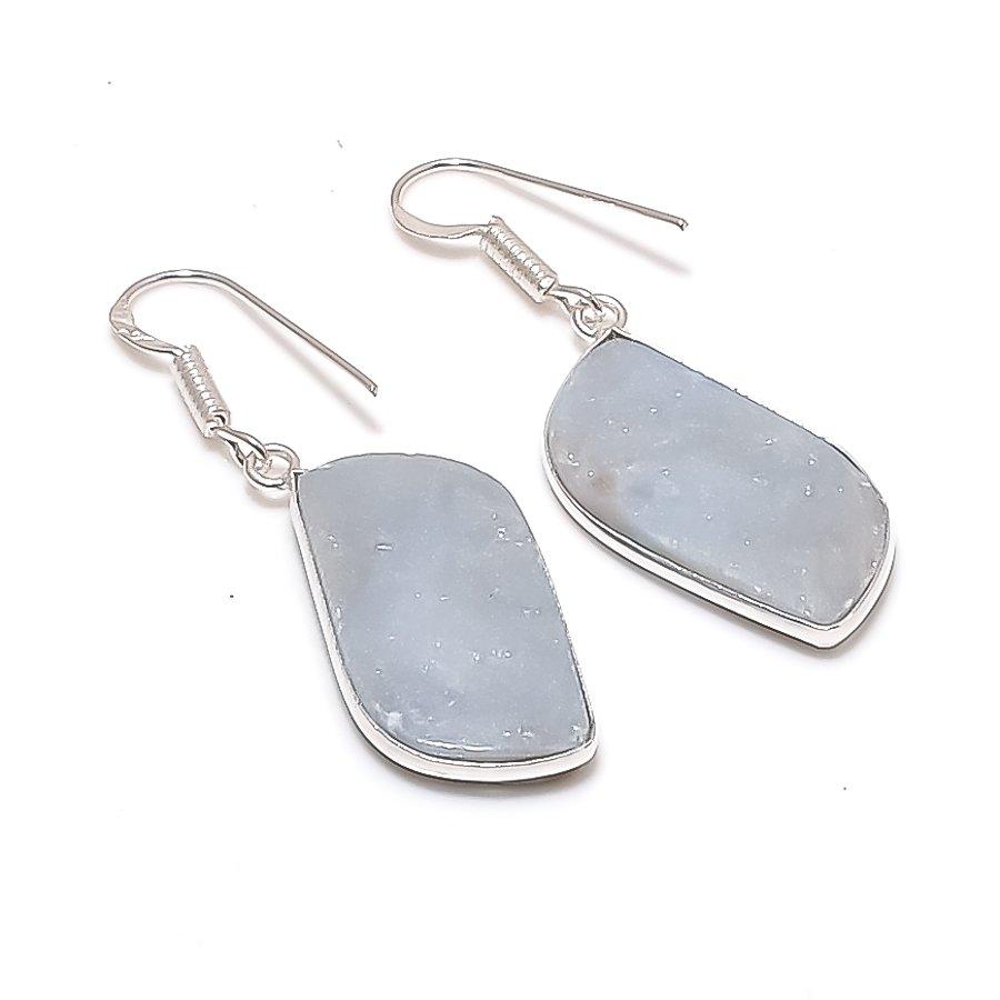 Natural Angelite Stone Gemstone 925 Sterling Silver Jewelry Earring 1.77 AE-12336