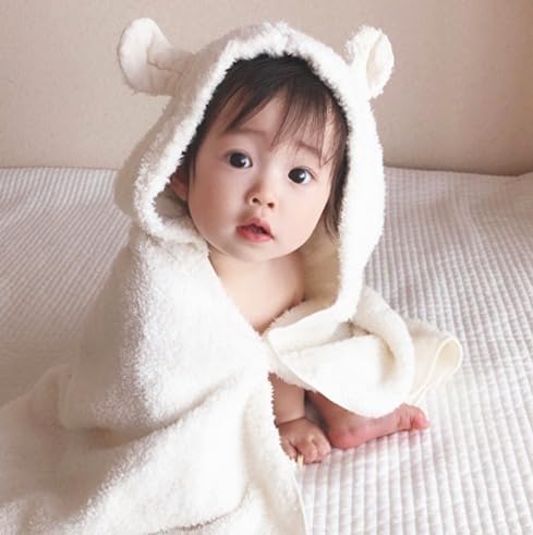 Kontex CHOUETTE Hooded Bath Towel for Babies, Toddlers, and Children, Made in Japan with Imabari Towels (Ivory)