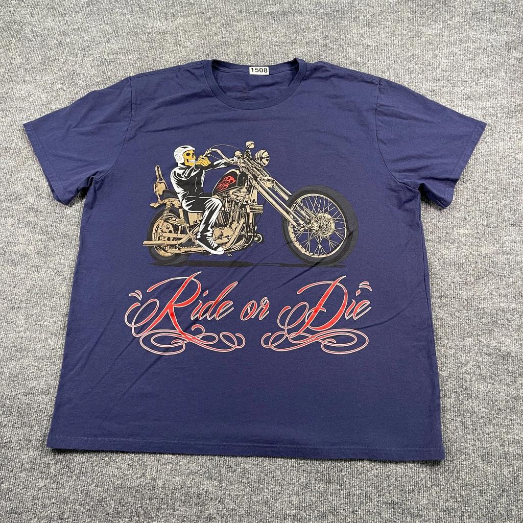Ride-or-Die Skeleton Skull Biker Shirt 2XL 25x29 Blue