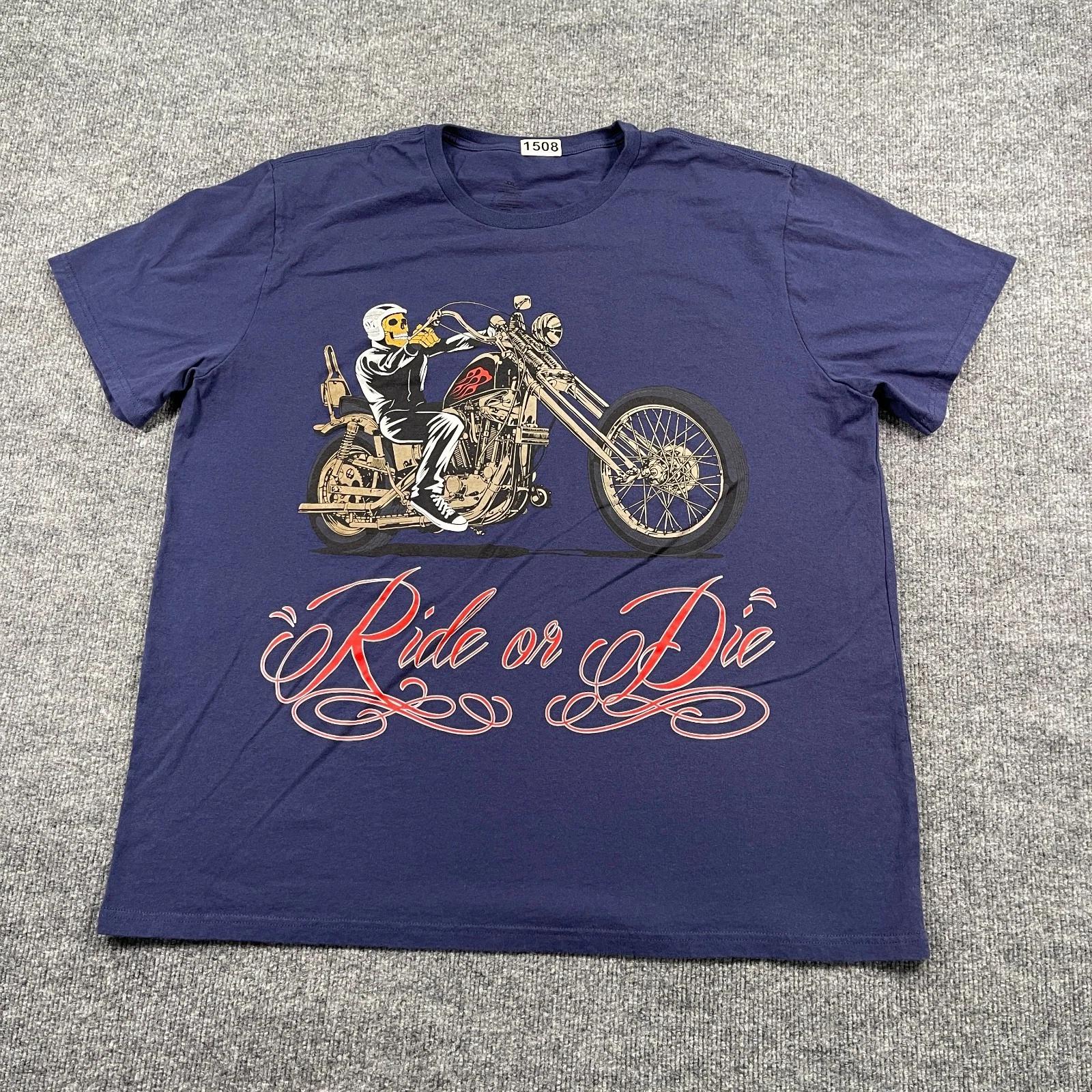 Ride-or-Die Skeleton Skull Biker Shirt 2XL 25x29 Blue 2XL