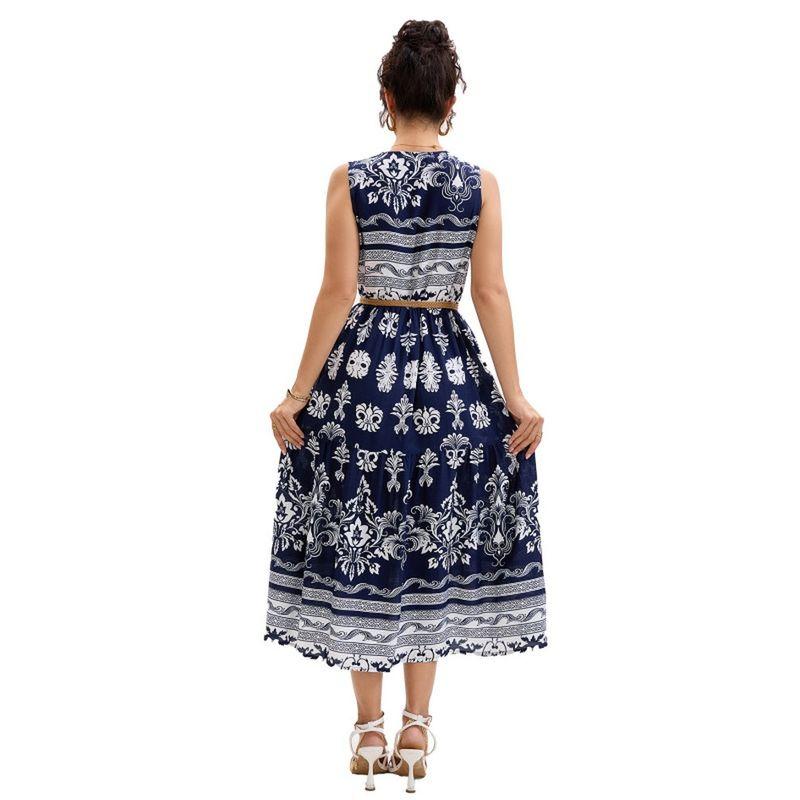 Print Bohemian V-neck Sleeveless Loose Women Dress Woman Dress